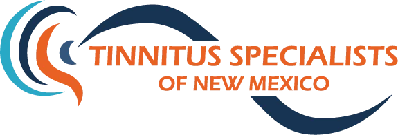 Logo for Tinnitus Specialists of New Mexico featuring stylized sound waves and text.